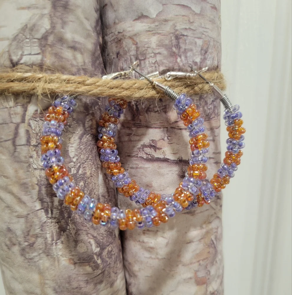 Wire Wrapped Beaded Hoop Earrings Southwestern Boho Artisan Festival Fairy